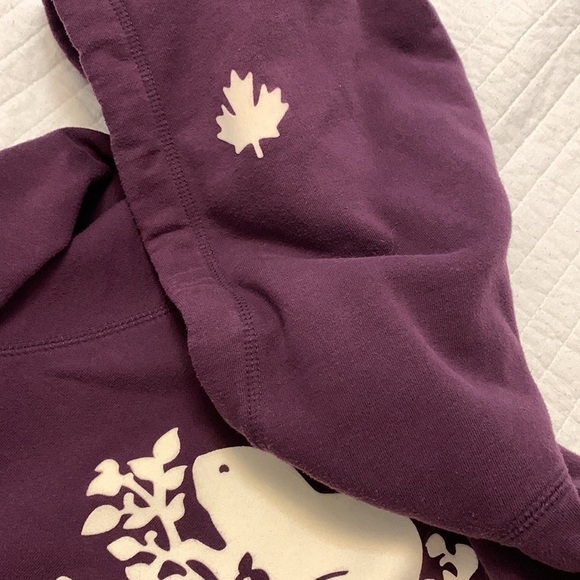 ROOTS sweatshirt hoodie kangaroo pocket drawstring hood purple eggplant medium - Picture 8 of 13